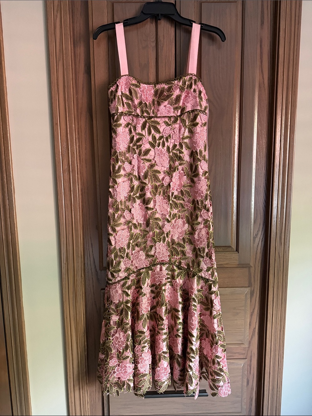 Pink & Olive Floral Lace Slip Dress
